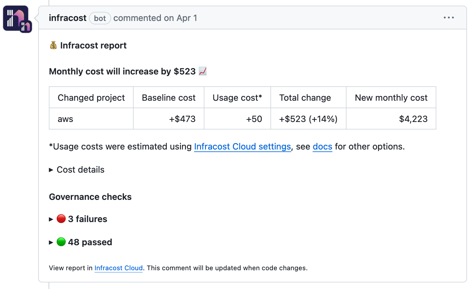 Create a pull request to test FinOps policies.