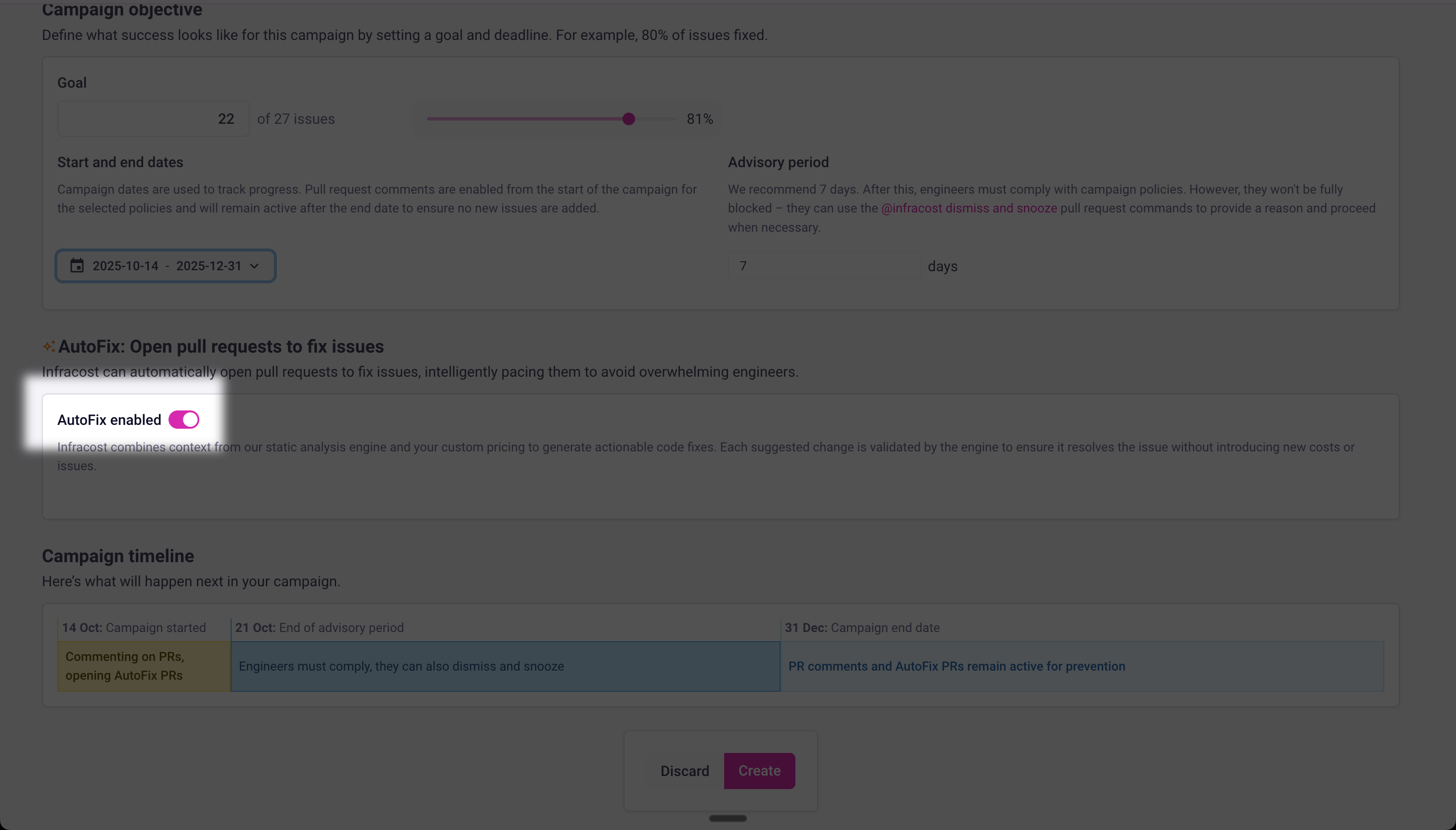 Toggle to enable AutoFix in the campaign settings page