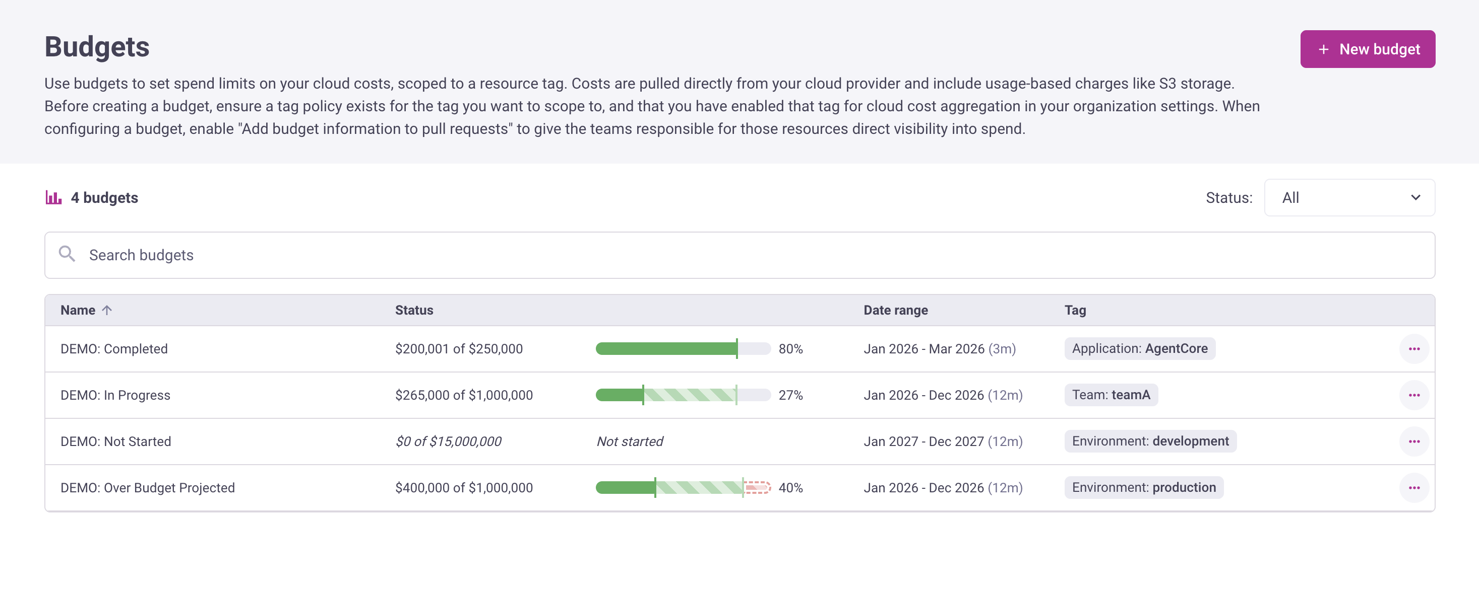Budget management page
