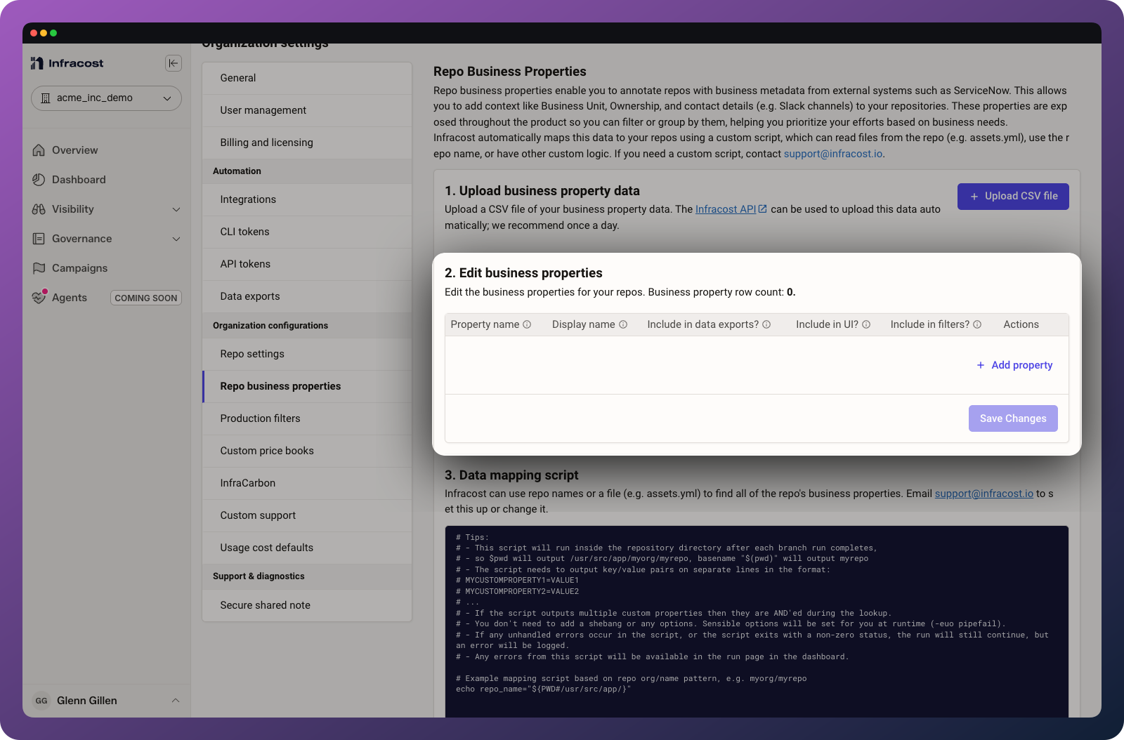 Configure your business properties