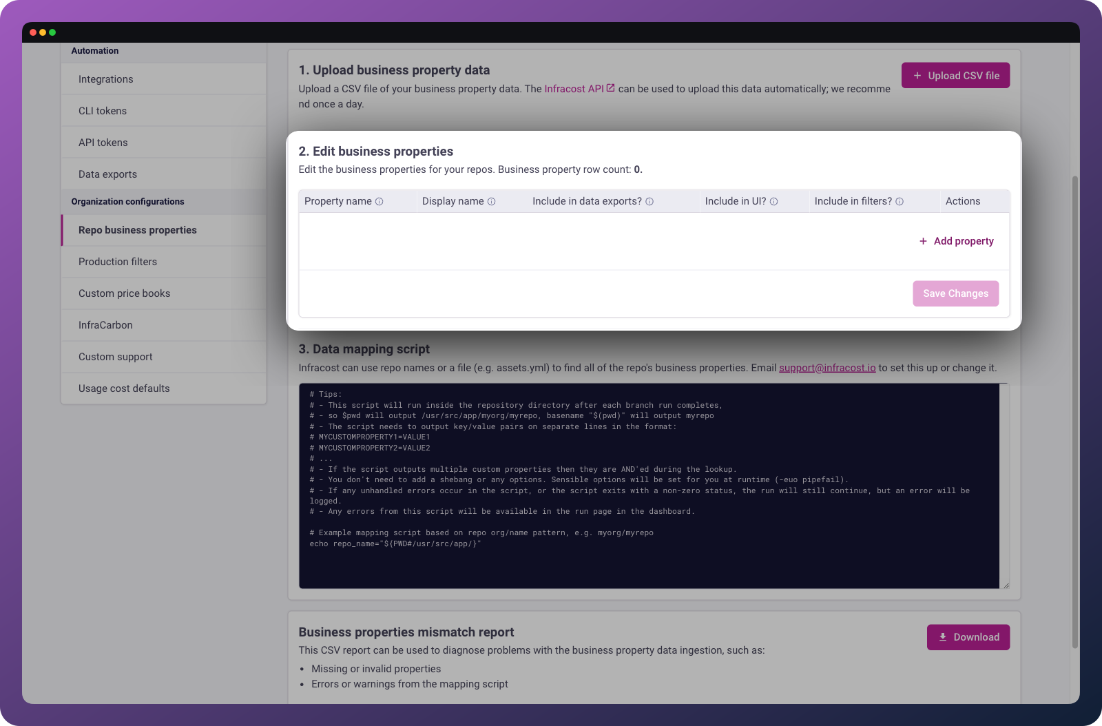 Configure your business properties