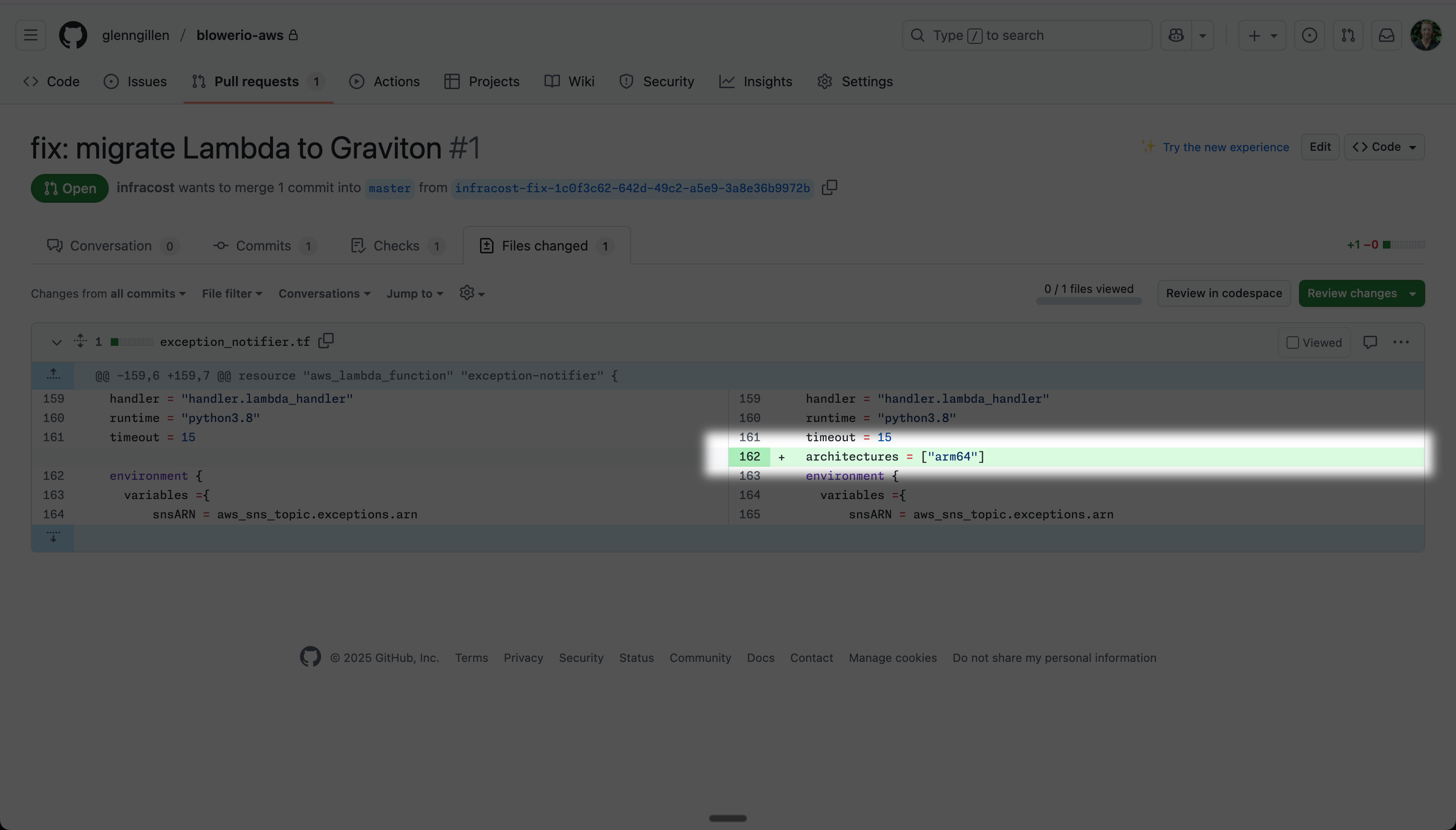 Diff showing the change to &#39;arm64&#39; architecture in the code