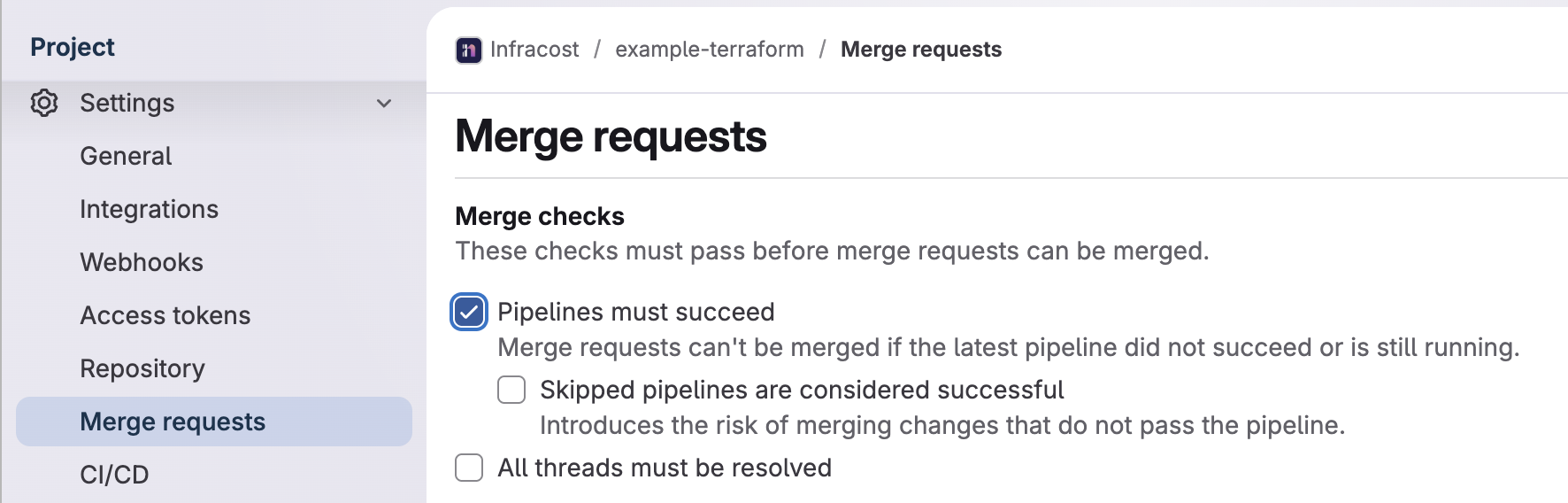 Configure GitLab to require status checks to pass before merge requests can be merged