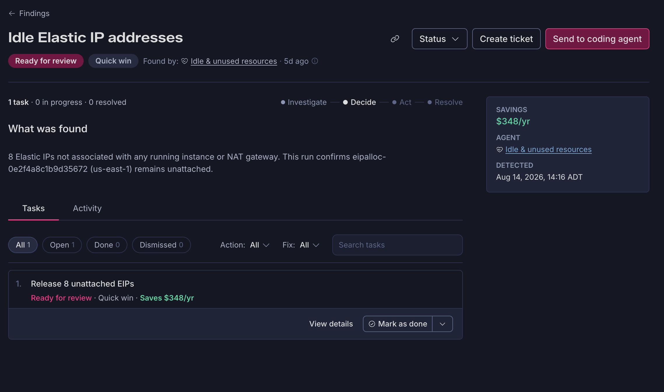 Example idle resources finding
