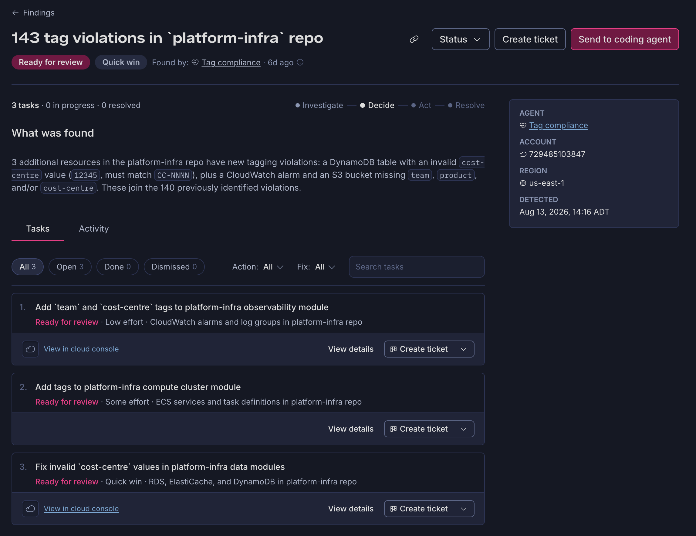 Example tag compliance finding