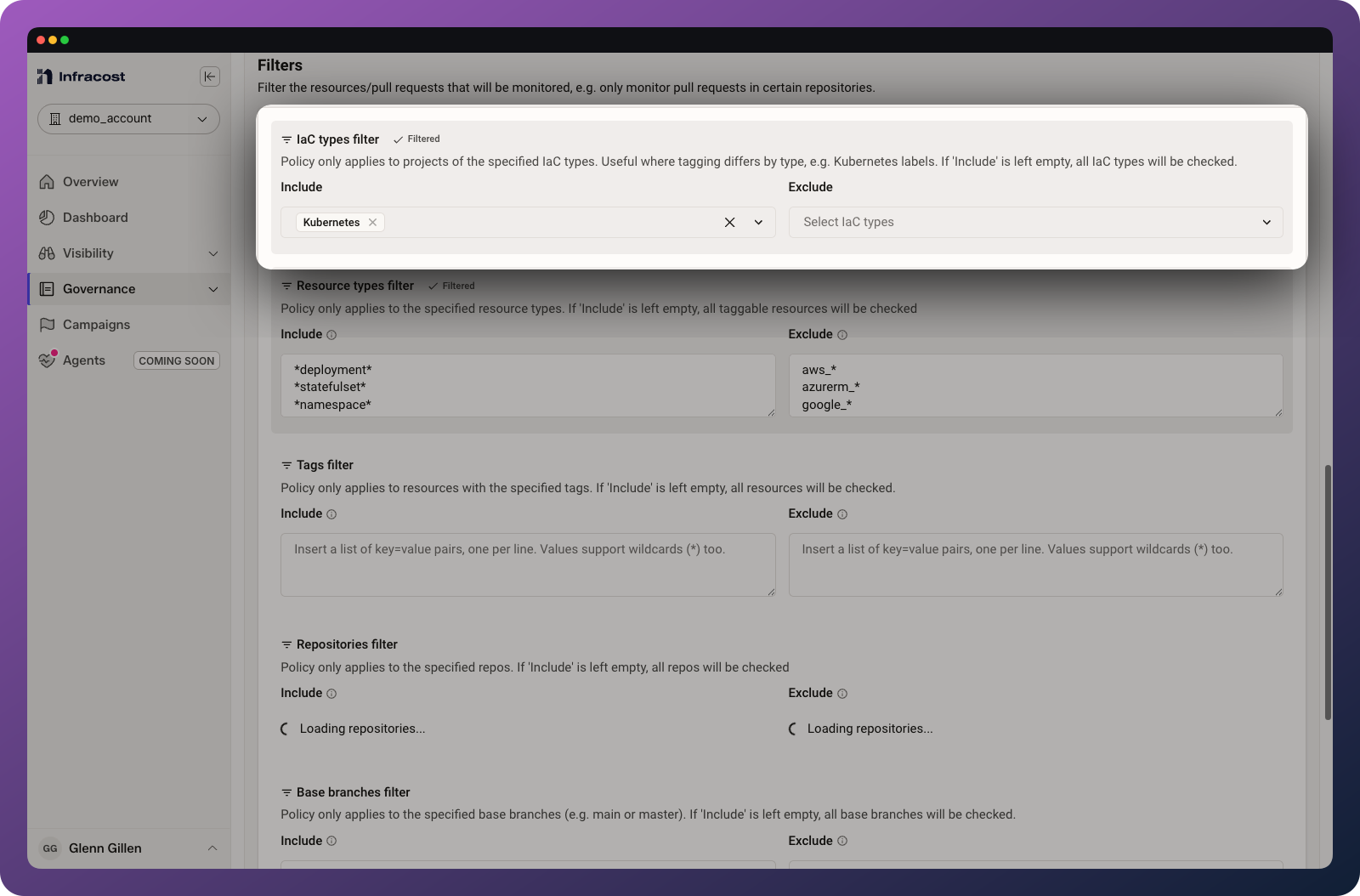 Scope a tagging policy to Kubernetes with the IaC types filter