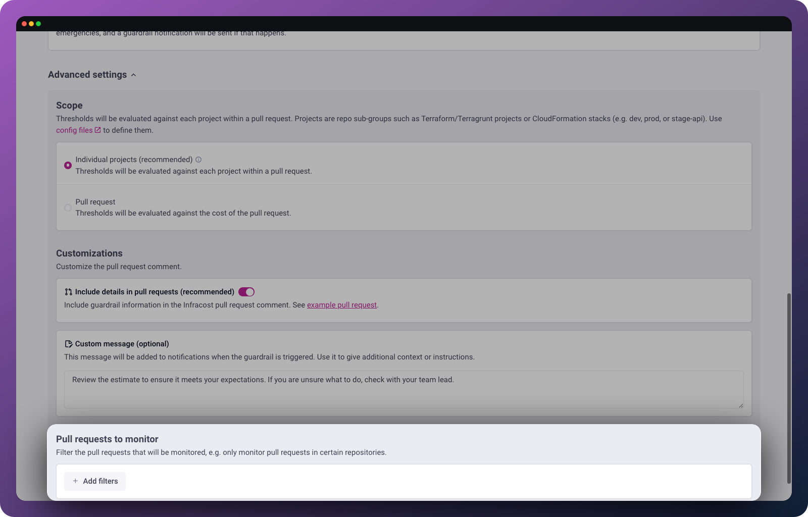 Create a guardrail using pull request filters