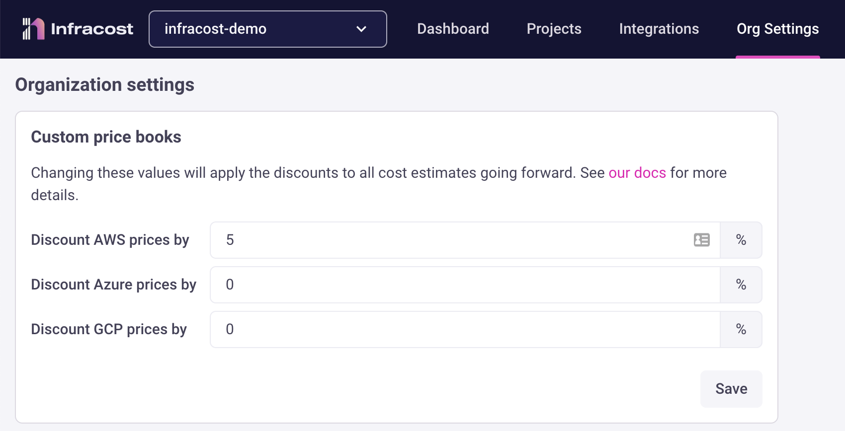 Infracost Cloud supports custom price books