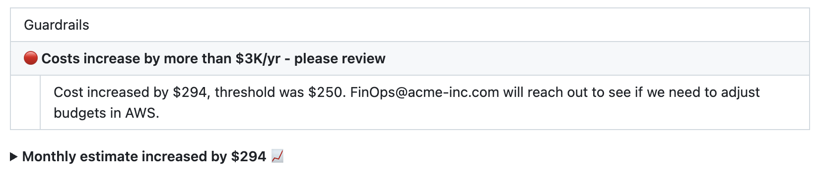 Example pull request comment with a custom message