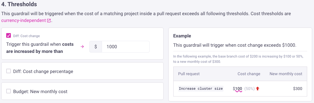 Set the thresholds that should trigger the guardrail