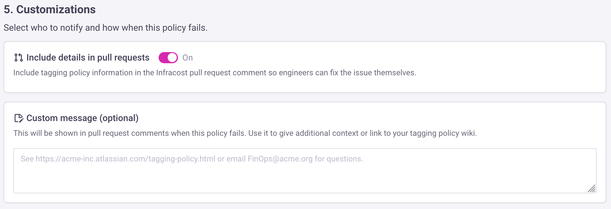 You can customize the pull request message.