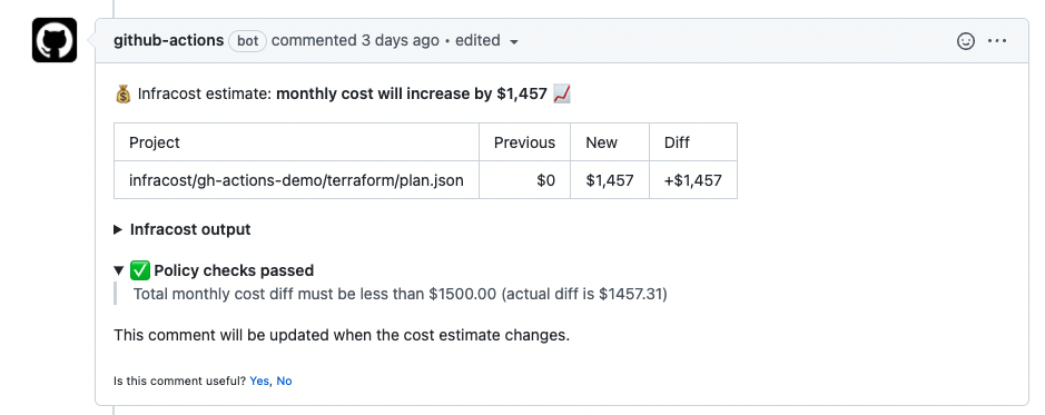 Example policy passing in GitHub Actions