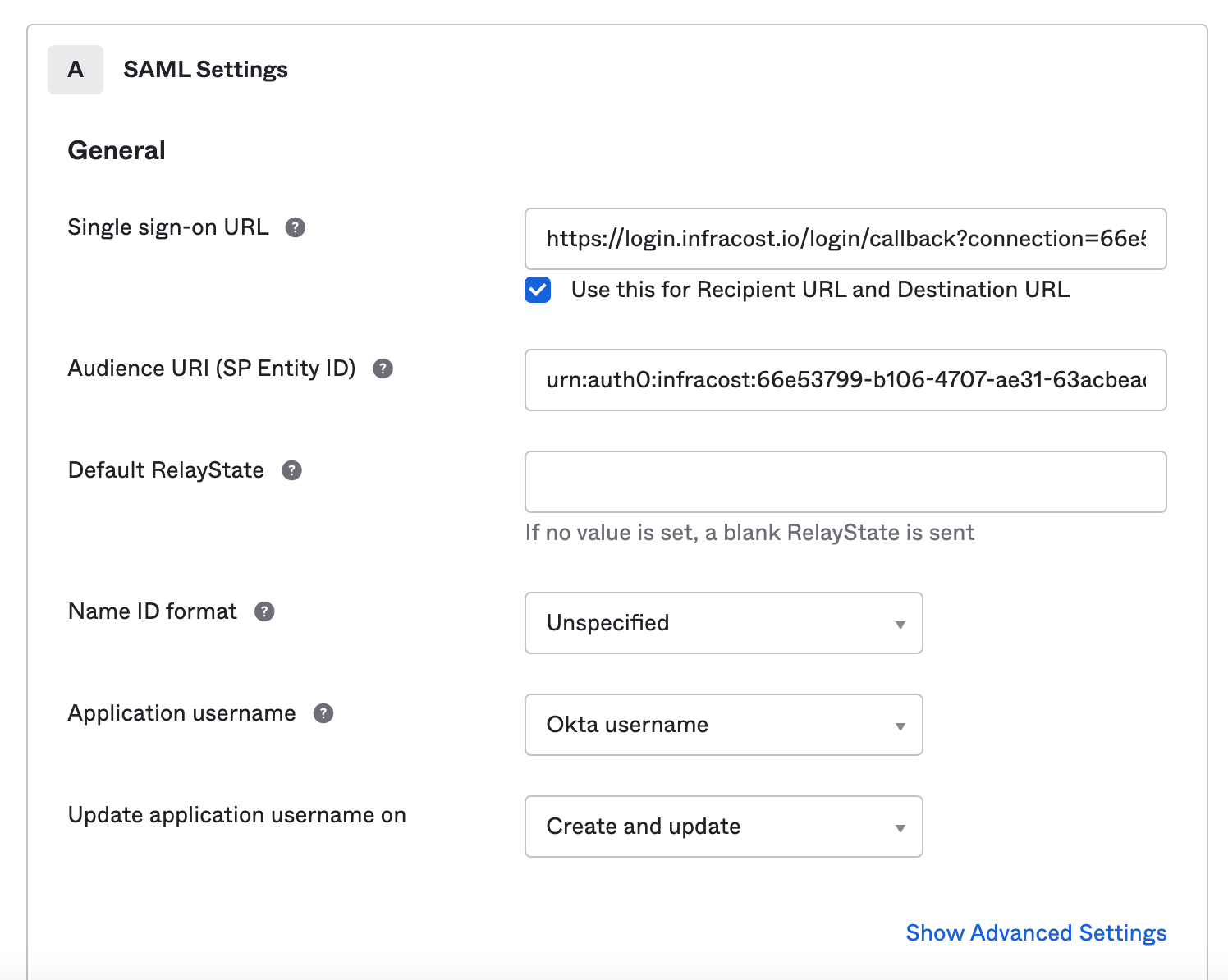 Okta Attribute Statements form