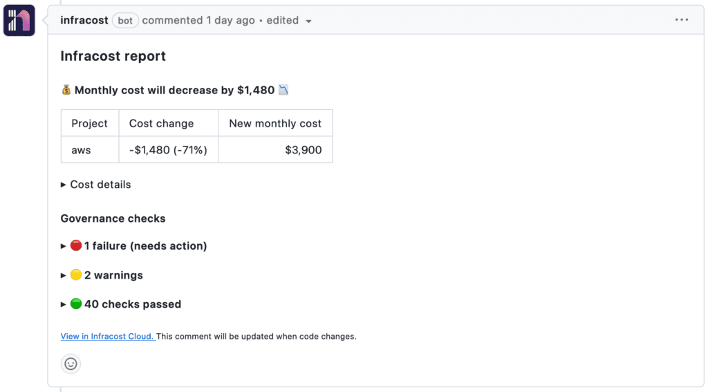 Infracost Pull Request Comment GitHub