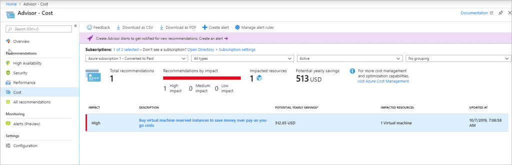 Microsoft Cost Management recommends buying RIs and Savings Plans based on resource utilization